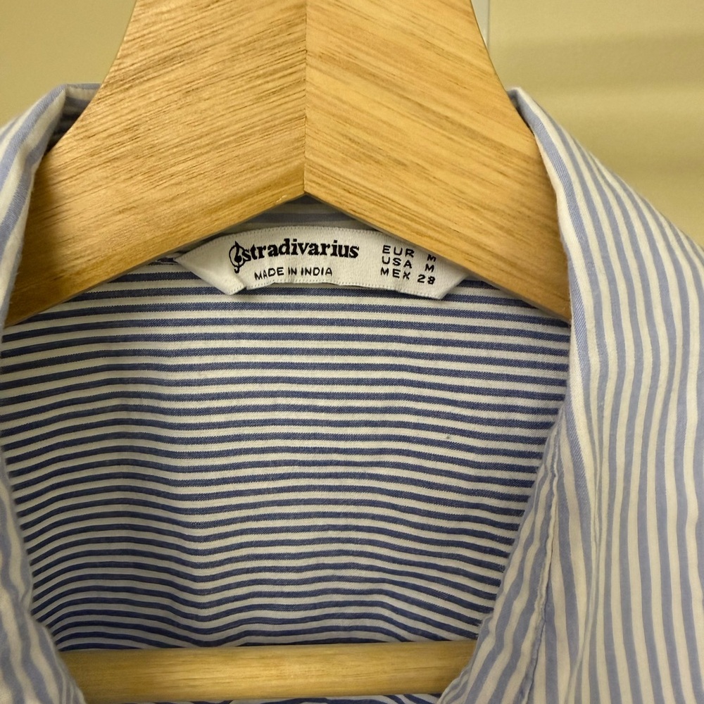 Stradivarius Blue Stripe Patchwork Button Down Sh… - image 2